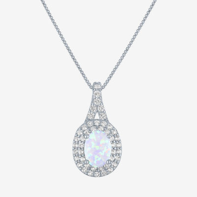 Gemstone Lab Created White Sapphire Sterling Silver Halo Pendant