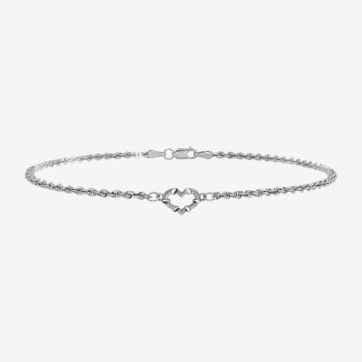 14K White Gold 10 Inch Hollow Rope Heart Ankle Bracelet - JCPenney