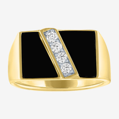 Men's 10K Real Gold Rectangle Onyx Initial Ring