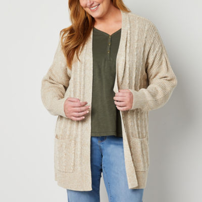 St. John's Bay Plus Cozy Cable Womens Long Sleeve Open Front Cardigan -  JCPenney