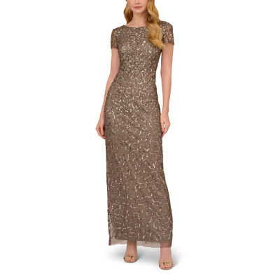 Papell Boutique Short Sleeve Beaded Evening Gown