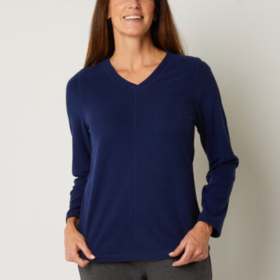 St. John's Bay Polar Fleece Womens V Neck Long Sleeve Sweatshirt - JCPenney