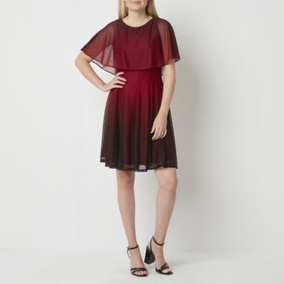 Danny & Nicole Glitter Short Sleeve Ombre Fit + Flare Dress, Color