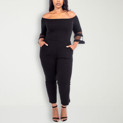 Premier amour long sleeve off the store shoulder jumpsuit