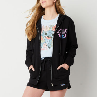 Juniors Womens Long Sleeve Stitch Zipper Hoodie, Color: Black - JCPenney