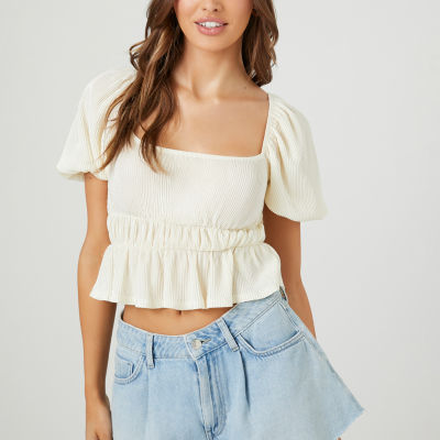 Forever 21 Womens Square Neck Short Sleeve Peplum Top Juniors - JCPenney