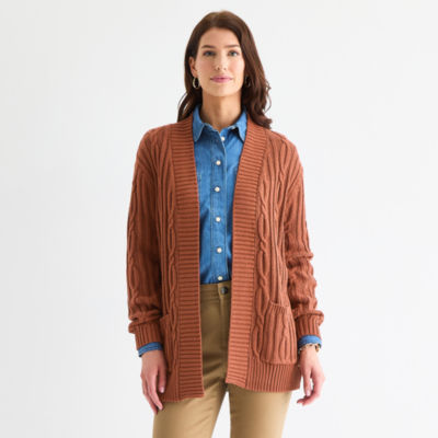 St. John's Bay Womens Long Sleeve Open Front Cable Knit Cardigan