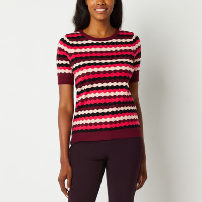 Liz Claiborne Womens Crew Neck Short Sleeve Pullover Sweater - JCPenney