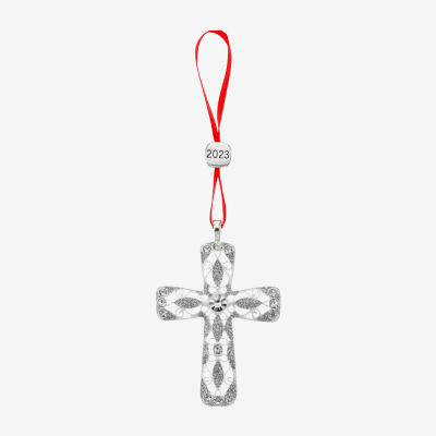 Monet Jewelry Rhinestone And Silver Tone Cross Christmas Ornament