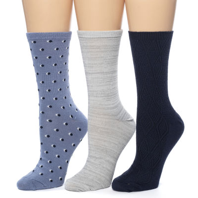 Cuddl Duds 3 Pair Crew Socks Womens, Color: Cntry Blue Birdeye - JCPenney