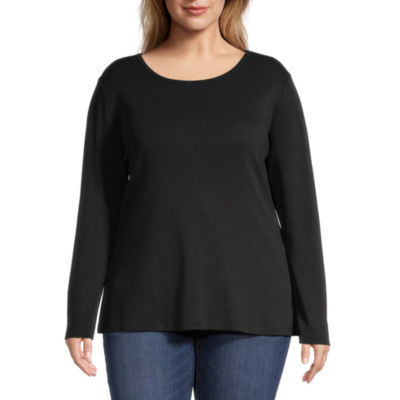 St. John's Bay Womens Plus Crew Neck Long Sleeve T-Shirt - JCPenney