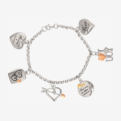 Tri-Tone Sterling Silver Love Heart Charm Bracelet, Color: Sterling Silver  - JCPenney