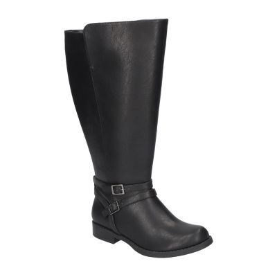 Easy Street Womens Bay Plus Wide Calf Stacked Heel Riding Boots