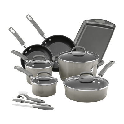 Rachael Ray 15-Piece Hard Enamel Aluminum Nonstick Cookware Set, Gray