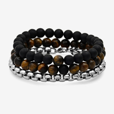 Steeltime Men's Leather Beaded Bracelet