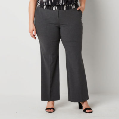 Plus Size Grey Track Pants High Rise Elastic Waist