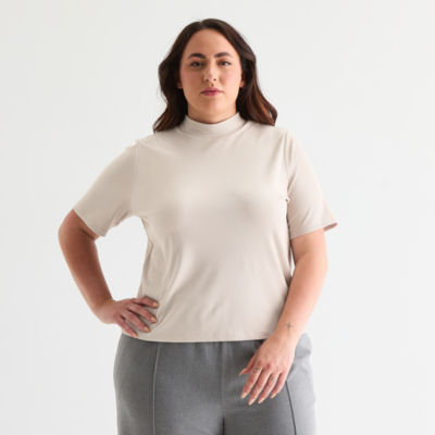 Stylus Womens Plus Mock Neck Short Sleeve T-Shirt - JCPenney