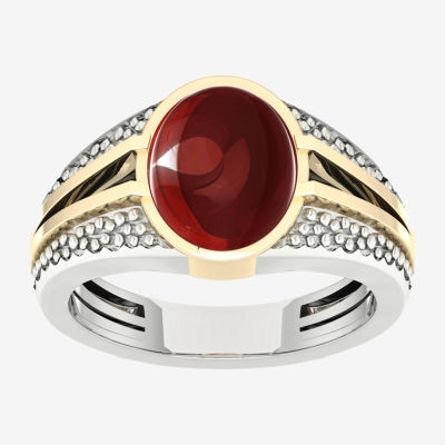 FINE JEWELRY Mens 1 / CT. T.W. Genuine Red Garnet 18K Gold Over Silver Fashion  Ring