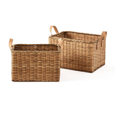 Baum Faux Wicker Woodstrip Edge 3 Piece Plastic Basket Set