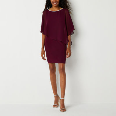 MSK 3/4 Split Sleeve Embellished Cape Sheath Dress, Color: Goddess