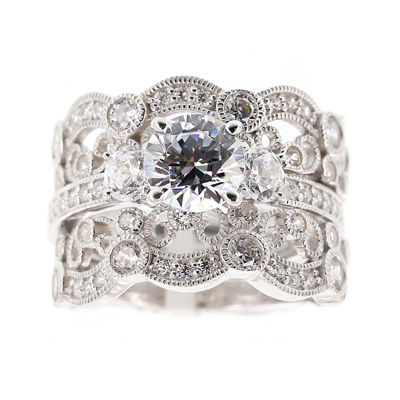 DiamonArt Cubic Zirconia Sterling Silver Vintage Style Bridal Ring