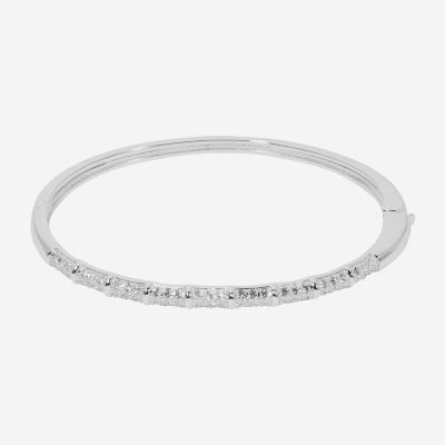 Diamond Heart Bangle Bracelet Sterling Silver