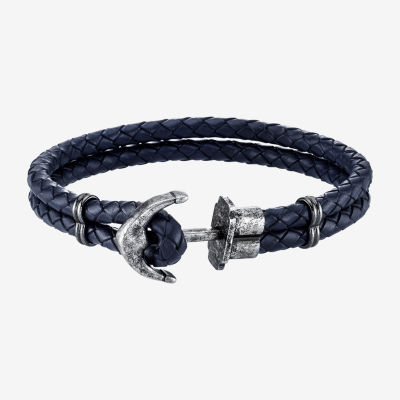 Navy Blue Leather Anchor Bracelet Mens Bracelet Leather 