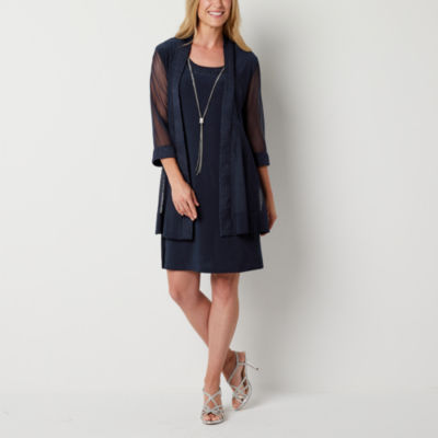 R & M Richards 3/4 Sleeve Jacket Dress with Removable Necklace, Color: Navy  - JCPenney