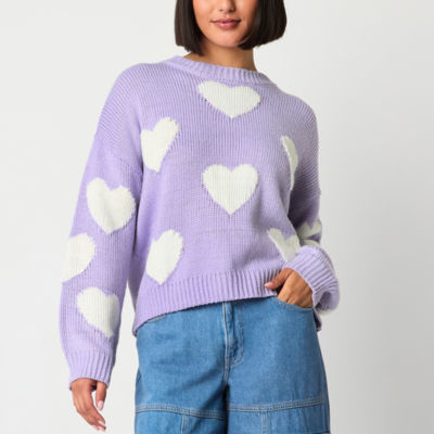 Forever 21 Juniors Womens Crew Neck Long Sleeve Hearts Pullover Sweater Color Lavender cream JCPenney