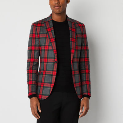 Mens red plaid sport on sale coat