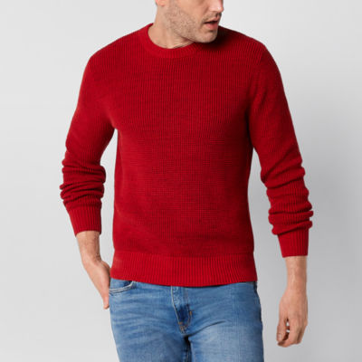 mutual weave Mens Crew Neck Long Sleeve Pullover Waffle Stitch