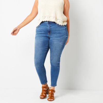 a.n.a - Plus Ripped Stretch Fabric Womens High Rise Skinny Fit Jegging Jean,  Color: Dk Melrose - JCPenney
