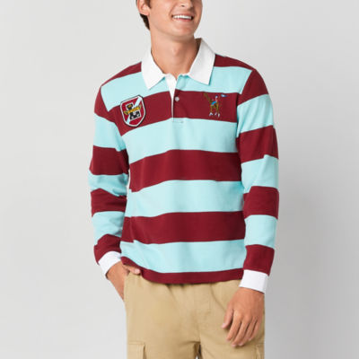 LRG Mens Regular Fit Long Sleeve Striped Rugby Shirt Color Red