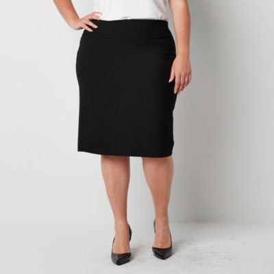 Black knee clearance length stretch skirt