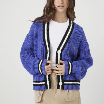 Forever 21 Juniors Oversized Grandpa Womens Long Sleeve Button Striped  Cardigan, Color: Royal Blue-multi - JCPenney
