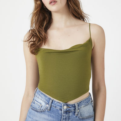 Forever 21 Juniors Scoop Neck Bunji Cami Cropped Womens Cowl Neck Camisole,  Color: Olive - JCPenney