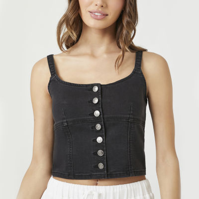 Forever 21 Button Front Tank Womens Scoop Neck Sleeveless Crop Top