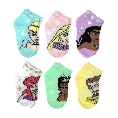 Disney Princess Moana Toddler Girls 6 Pack Quarter Style Socks with  Grippers DP658