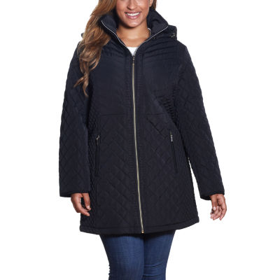 Miss Gallery Womens Plus Removable Hood Midweight Quilted Jacket