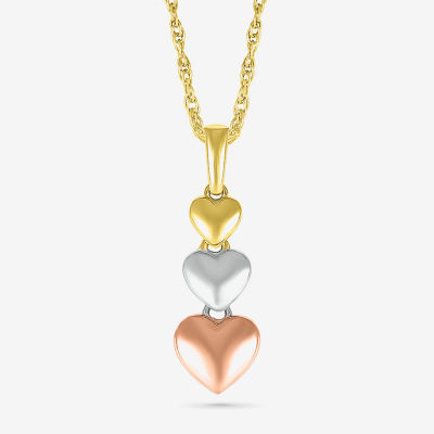 Womens 10K Tri Color Gold Heart Pendant Necklace JCPenney