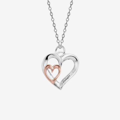 Footnotes Sisters Sterling Silver 16 Inch Cable Heart Pendant