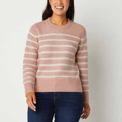 Liz Claiborne Womens Crew Neck Long Sleeve Striped Pullover