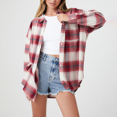 Forever 21 Juniors Oversized Womens Long Sleeve Flannel Shirt