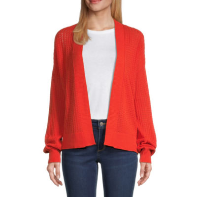 Liz Claiborne Womens Long Sleeve Open Front Cardigan, Color: Red Clay - JCPenney