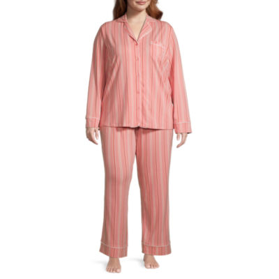 Liz Claiborne Womens Plus V Neck Long Sleeve 2 pc. Pant Pajama Set