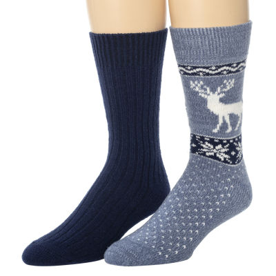 Mens Stag Head Cozy Crew Sock 2PK - Cuddl Duds