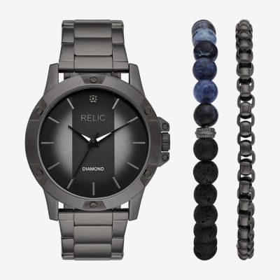 Relic By Fossil Mens Black Stainless Steel Watch Boxed Set