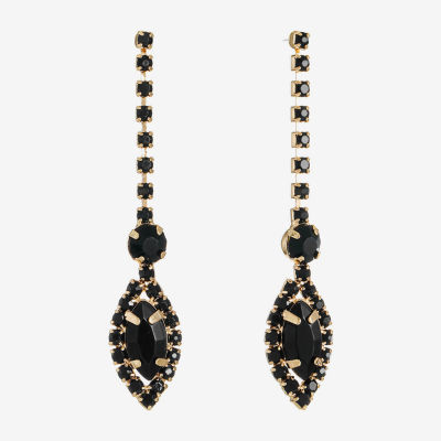 Linear Teardrop Stone Drop Earrings with Rhinestone Chain