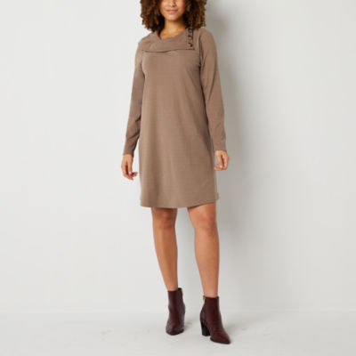 Alyx Long Sleeve Shift Dress Color Oatmeal JCPenney