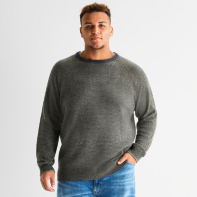 mutual weave Textured Big and Tall Mens Crew Neck Long Sleeve